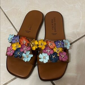 Floral Leather Sandals - Multicolor by